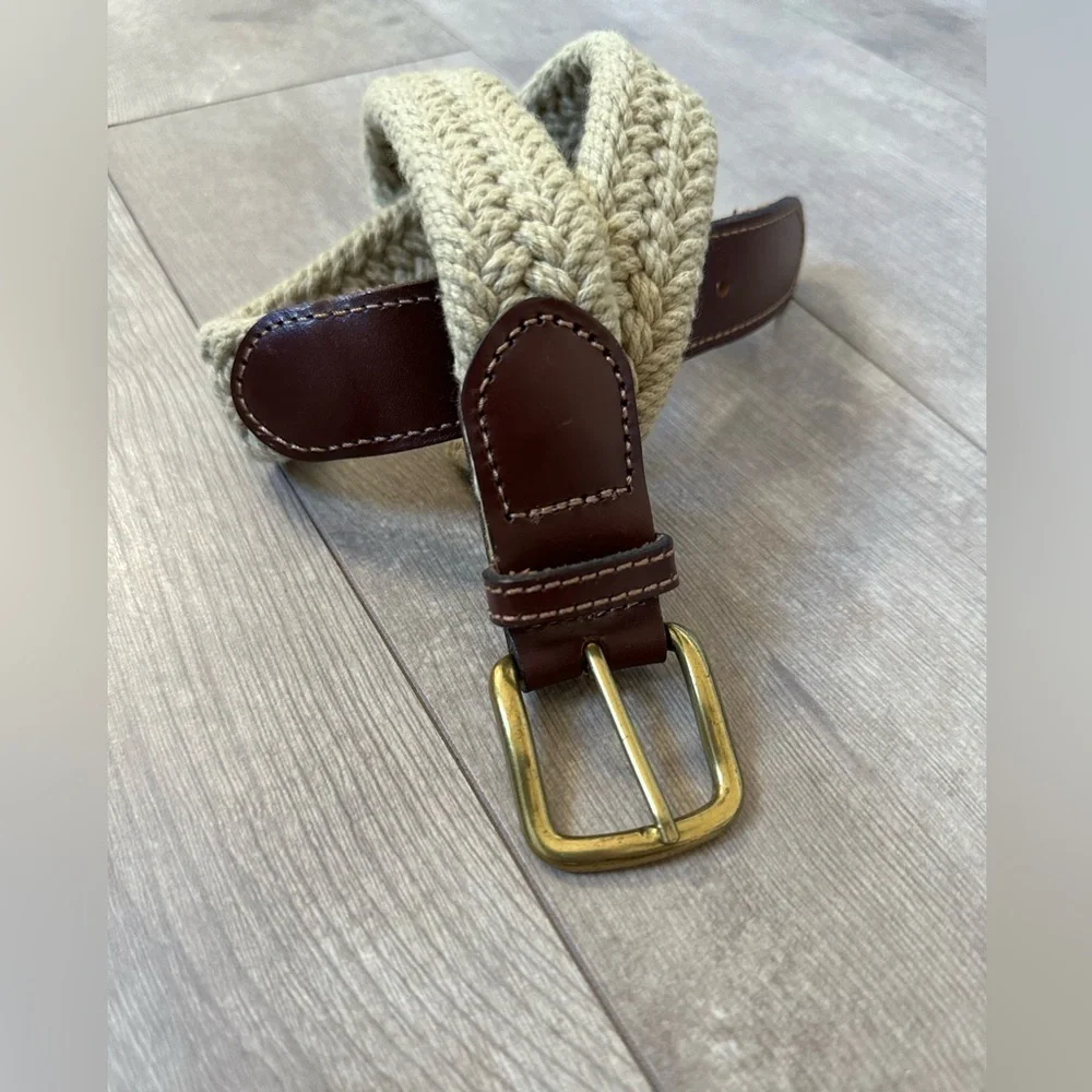Vintage Boys Solid Brass Woven Braided Leather Belt Size Small 30-32 made in USA
